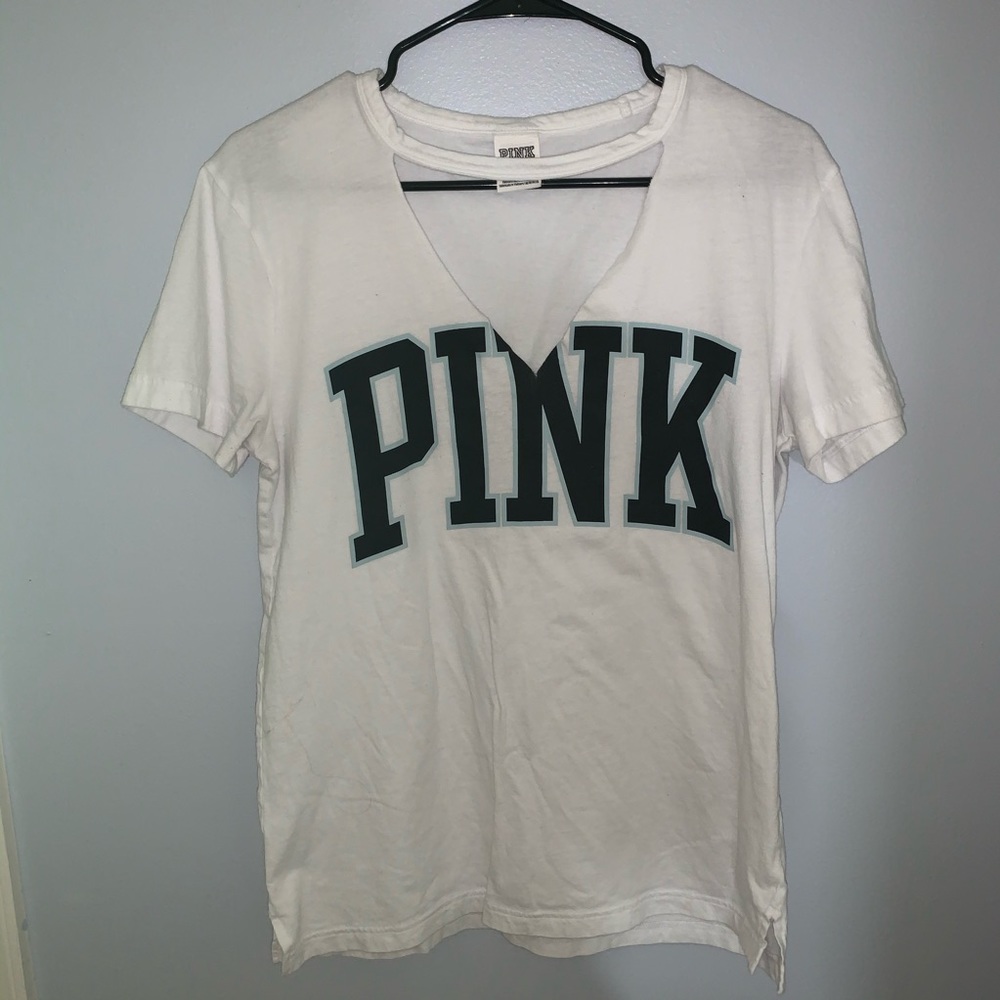 XS Pink Logo V Neck Choker T-shirt
